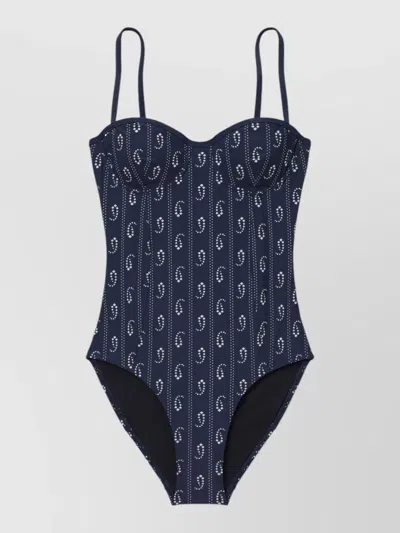 Tory Burch Underwired Swimsuit Adjustable Straps Patterned In Blue