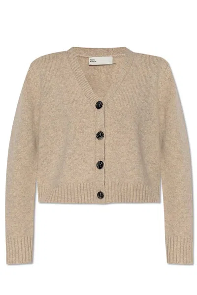 Tory Burch V-neck Buttoned Knitted Cardigan In Grey