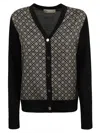Tory Burch V-neck Cardigan Sweater With Patterned Fabric