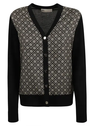 Tory Burch V-neck Cardigan Sweater With Patterned Fabric