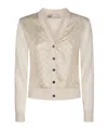 Tory Burch Patterned V Neck Cardigan In Nude