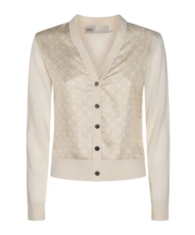 Tory Burch Patterned V Neck Cardigan In Neutral
