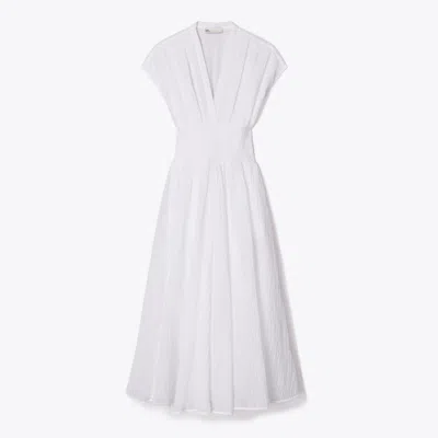 Tory Burch V-neck Linen Dress In White