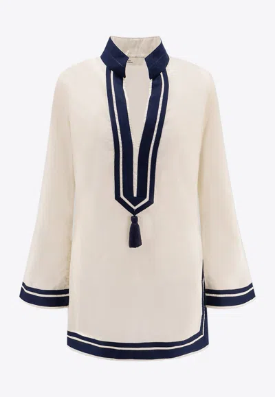 Tory Burch V-neck Mini Dress In White