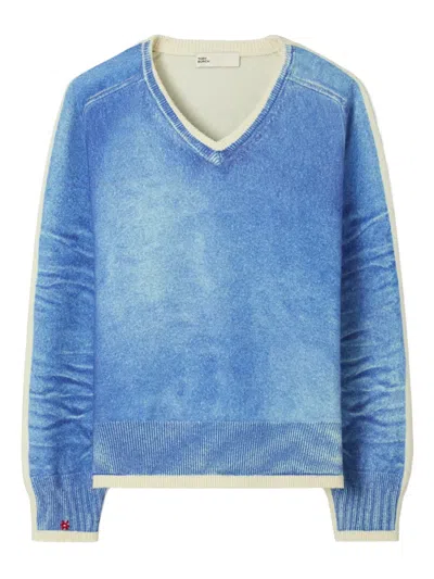 TORY BURCH V-NECK PRINT MERINO WOOL SWEATER