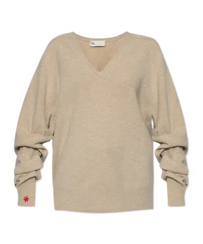 Tory Burch Wool Blend V-neck Sweater In White