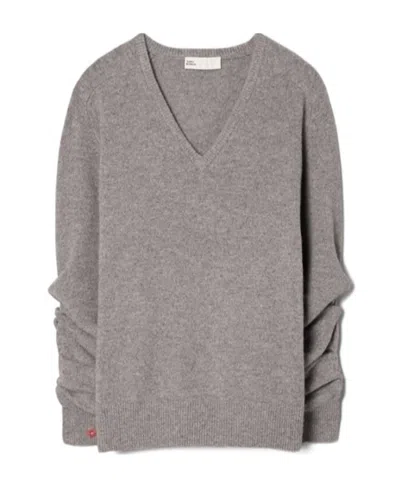 Tory Burch V-neck Wool-blend Jumper In Gray