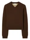 Tory Burch V-neck Wool-cashmere Blend Sweater In Brown