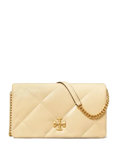 Tory Burch Kira Diamond Quilted Leather Wallet On Chain In Vanilla Soft Serve