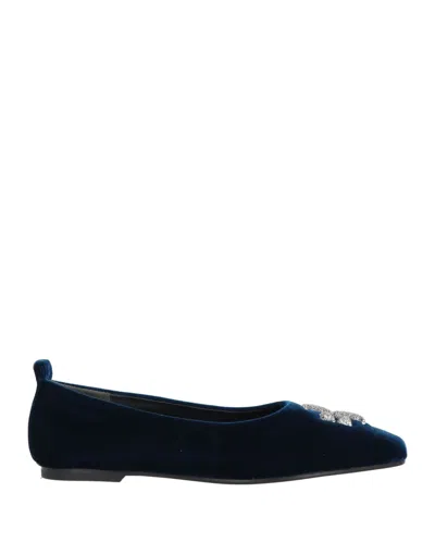 Tory Burch Velvet Ballet Flats With Crystal Embellishments In Blue