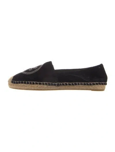 Pre-owned Tory Burch Velvet Beaded Accents Espadrilles In Black