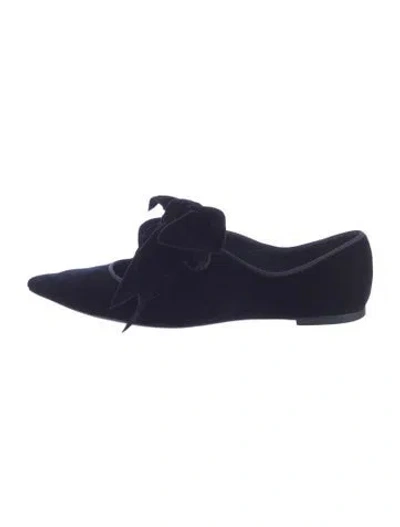 Pre-owned Tory Burch Velvet Bow Accents Ballet Flats In Blue