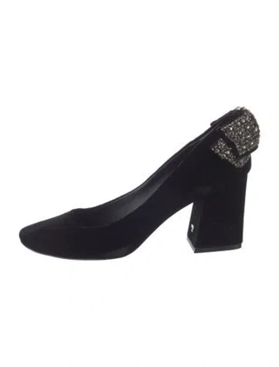Pre-owned Tory Burch Velvet Bow Accents Boots In Black