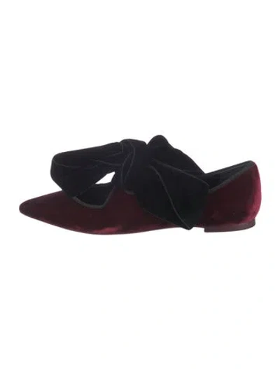 Pre-owned Tory Burch Velvet Bow Accents D'orsay Flats In Burgundy