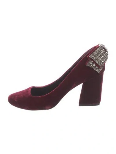 Pre-owned Tory Burch Velvet Bow Accents Pumps In Burgundy