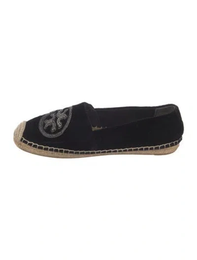 Pre-owned Tory Burch Velvet Chain-link Accents Espadrilles In Black