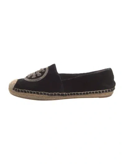 Pre-owned Tory Burch Velvet Chain-link Accents Espadrilles In Black