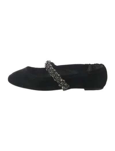 Pre-owned Tory Burch Velvet Crystal Embellishments Ballet Flats In Black