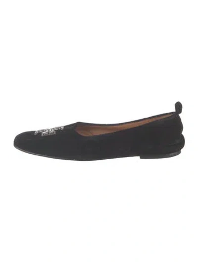 Pre-owned Tory Burch Velvet Crystal Embellishments Ballet Flats In Blue