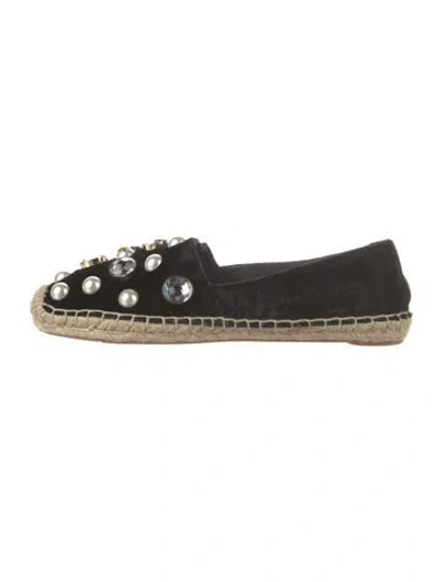 Pre-owned Tory Burch Velvet Crystal Embellishments Espadrilles In Black