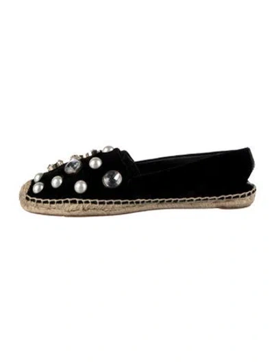 Pre-owned Tory Burch Velvet Crystal Embellishments Espadrilles In Black