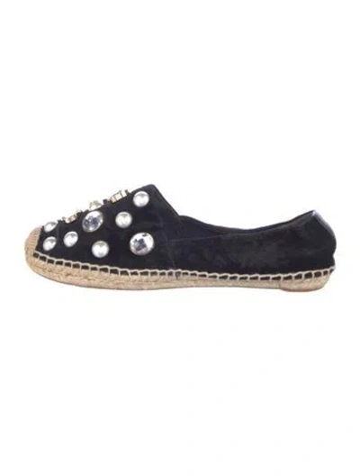 Pre-owned Tory Burch Velvet Crystal Embellishments Espadrilles In Blue