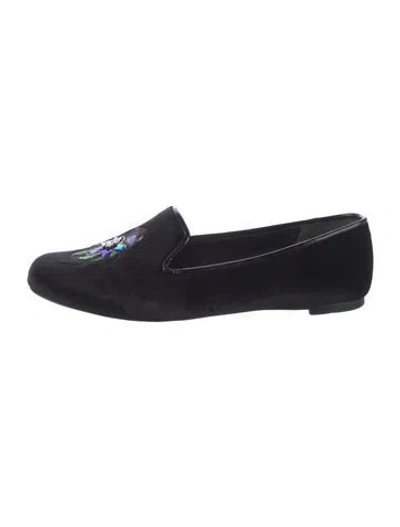 Pre-owned Tory Burch Velvet Crystal Embellishments Loafers In Black