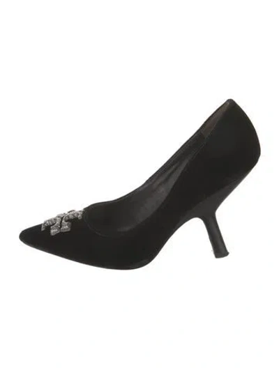 Pre-owned Tory Burch Velvet Crystal Embellishments Pumps In Black