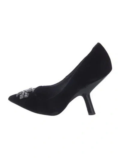 Pre-owned Tory Burch Velvet Crystal Embellishments Pumps In Black