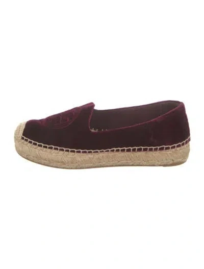Pre-owned Tory Burch Velvet Espadrilles In Burgundy