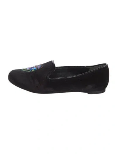 Pre-owned Tory Burch Velvet Graphic Print Loafers In Black