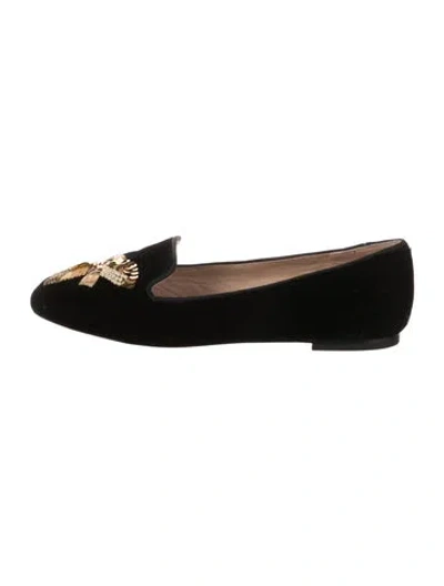 Pre-owned Tory Burch Velvet Graphic Print Loafers In Black