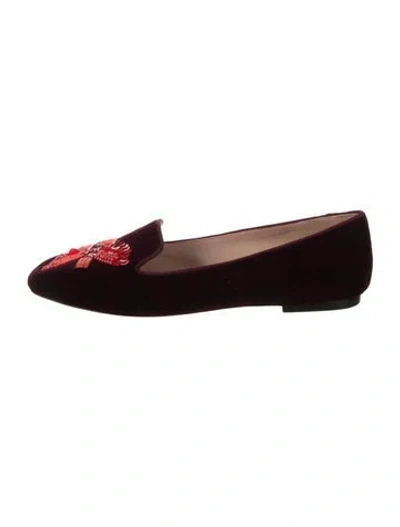 Pre-owned Tory Burch Velvet Graphic Print Loafers In Purple
