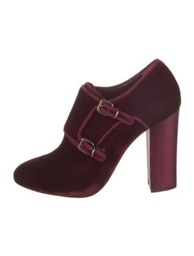 Pre-owned Tory Burch Velvet Grosgrain Trim Pumps In Burgundy