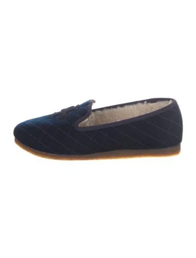 Pre-owned Tory Burch Velvet Loafers In Blue