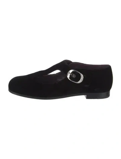 Pre-owned Tory Burch Velvet Mary Jane Flats In Black