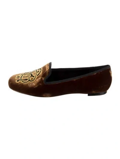 Pre-owned Tory Burch Velvet Patterned Loafers In Brown