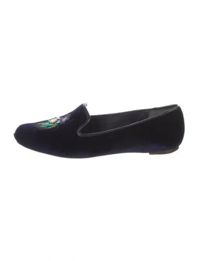 Pre-owned Tory Burch Velvet Sequin Embellishments Loafers In Blue