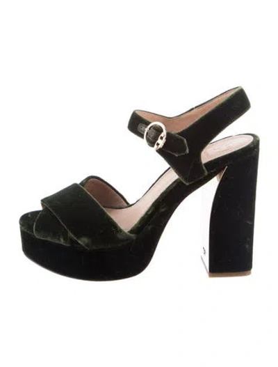Pre-owned Tory Burch Velvet Slingback Pumps In Green