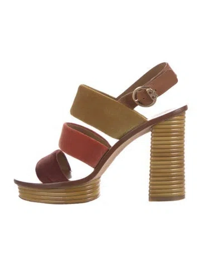 Pre-owned Tory Burch Velvet Slingback Sandals In Yellow