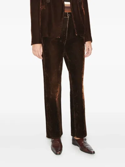 Tory Burch Velvet Trousers In Brown