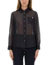 Tory Burch Vertical Stripe Cotton Shirt With Classic Collar And Chest Pocket In Black