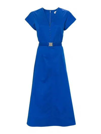 Tory Burch Waisted V-neck Dress In Blue