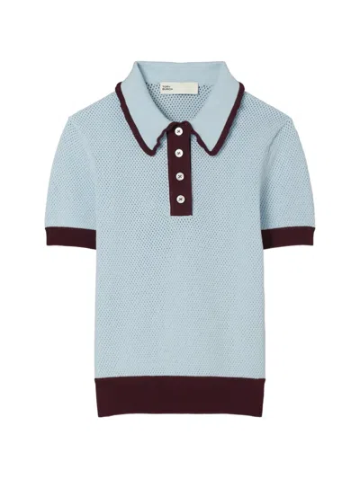 Tory Burch Viacose Pointelle Sweater In Blue