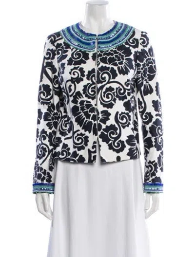 Pre-owned Tory Burch Vintage Floral Print Jacket In Blue