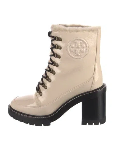 Pre-owned Tory Burch Vintage Leather Combat Boots In Neutral