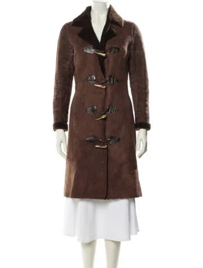 Pre-owned Tory Burch Vintage Leather Faux Fur Coat In Brown