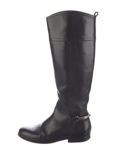 Pre-owned Tory Burch Vintage Leather Riding Boots In Black