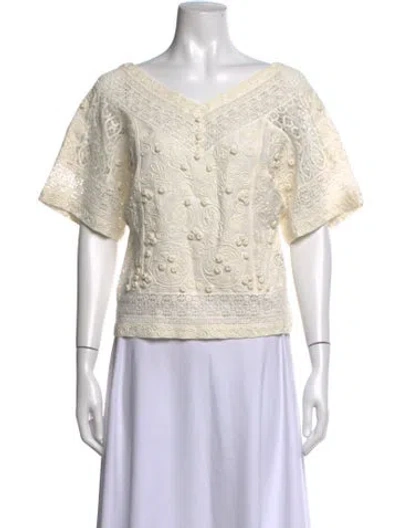 Pre-owned Tory Burch Vintage Linen Blouse In Neutrals