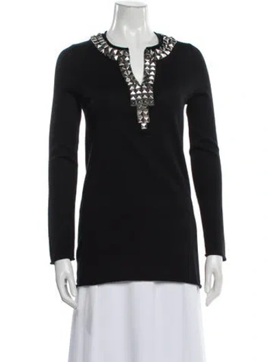 Pre-owned Tory Burch Vintage Merino Wool Top In Gray